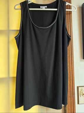 J. Jill Black Tank Top with Silver-Trim Scoop Neck